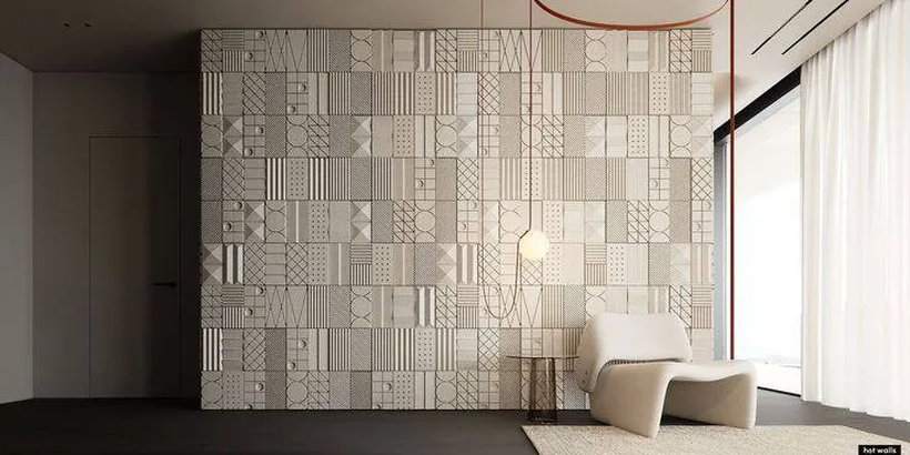 3D decorative gypsum wall panels (gypsum tiles, Elementary) - Domino - easy installation